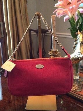 Coach Pink Ruby Large Pebbled Leather Wristlet Handbag